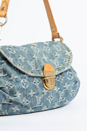 2000s Louis Vuitton Pleaty PM Blue Denim Shoulder Bag