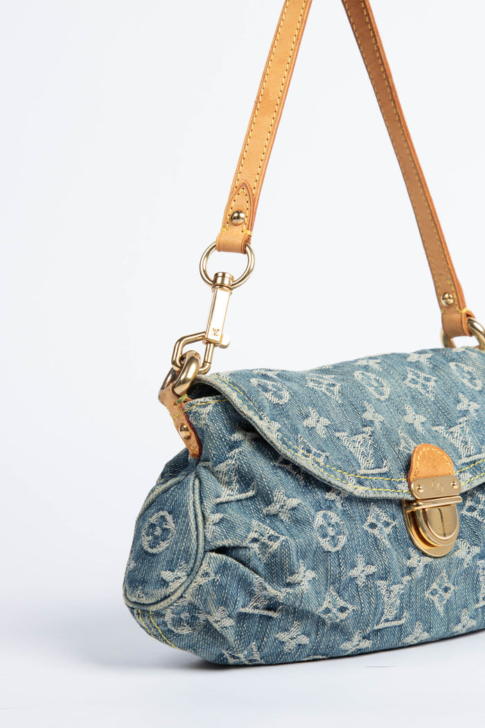 2000s Louis Vuitton Pleaty PM Blue Denim Shoulder Bag