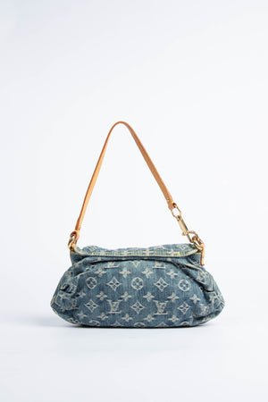 2000s Louis Vuitton Pleaty PM Blue Denim Shoulder Bag