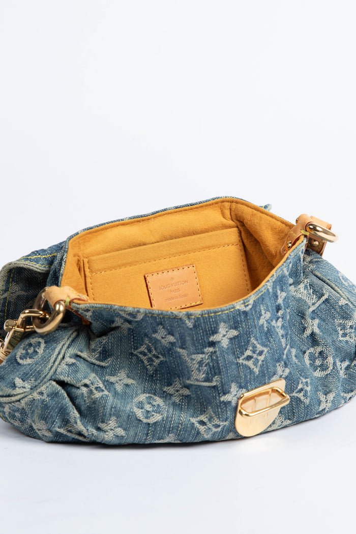 2000s Louis Vuitton Pleaty PM Blue Denim Shoulder Bag