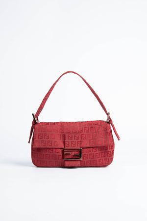 Vintage Fendi Red Zucchino Baguette Shoulder Bag