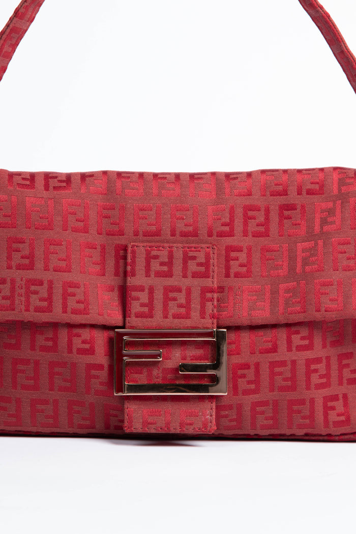 Vintage Fendi Red Zucchino Baguette Shoulder Bag