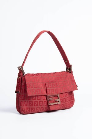 Vintage Fendi Red Zucchino Baguette Shoulder Bag