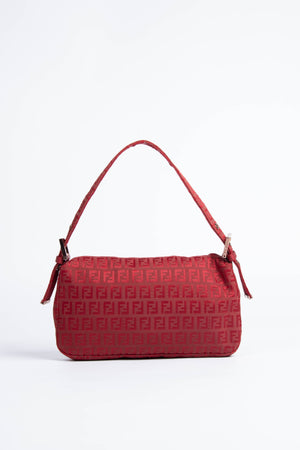 Vintage Fendi Red Zucchino Baguette Shoulder Bag