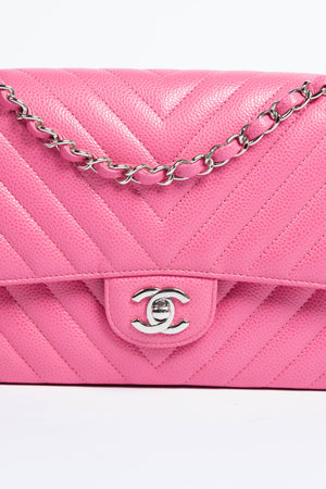 RARE 2019 Chanel Pink Caviar Chevron Medium Double Flap with SHW