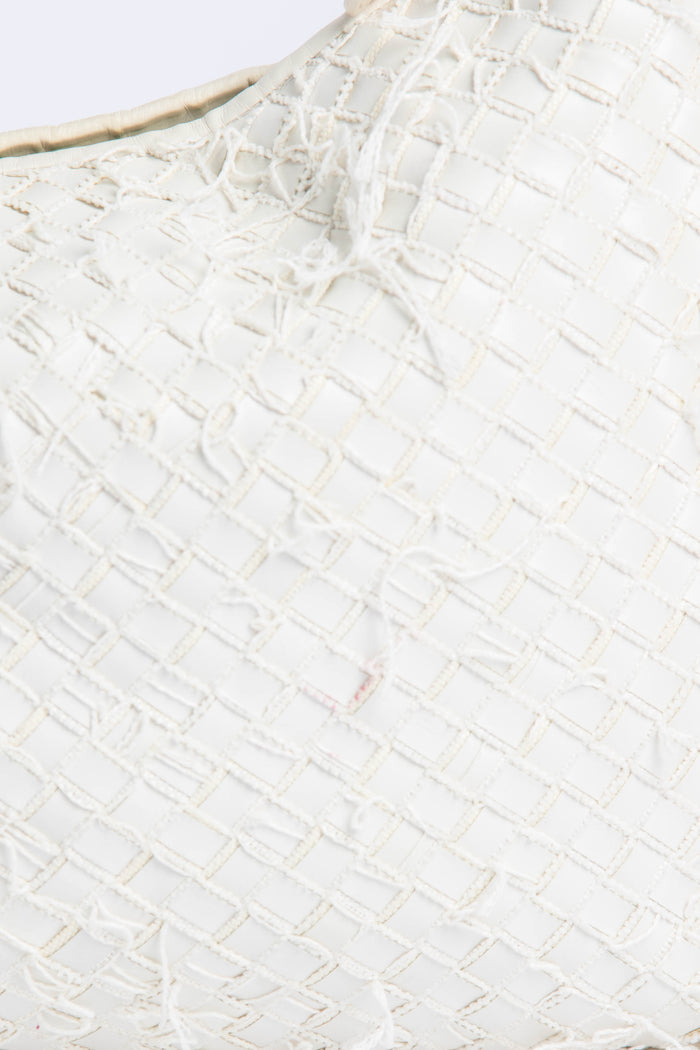 Vintage Bottega Veneta White Frayed Intrecciato Shoulder Bag