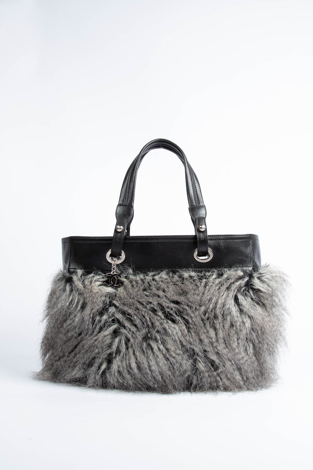 2009 Chanel Black Faux Fur Tote Bag