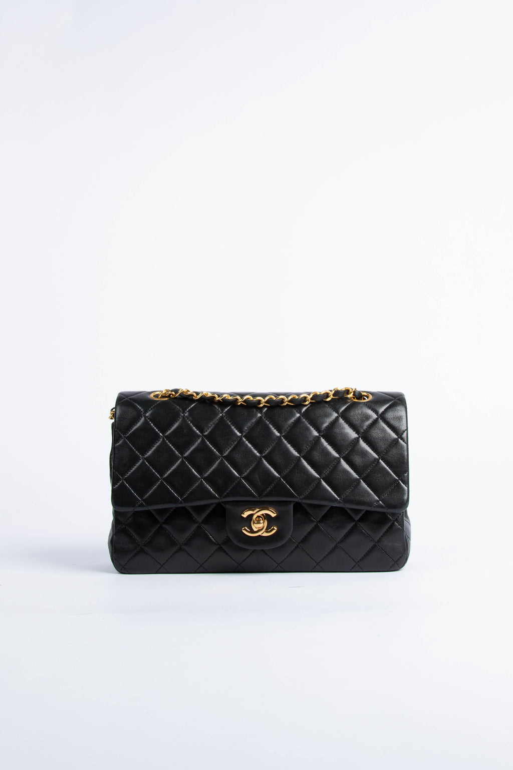 90s Chanel Black Lambskin Medium Classic Double Flap with 24K GHW