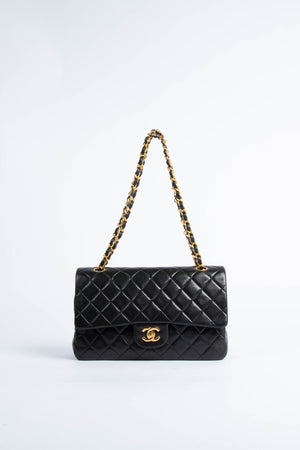 90s Chanel Black Lambskin Medium Classic Double Flap with 24K GHW