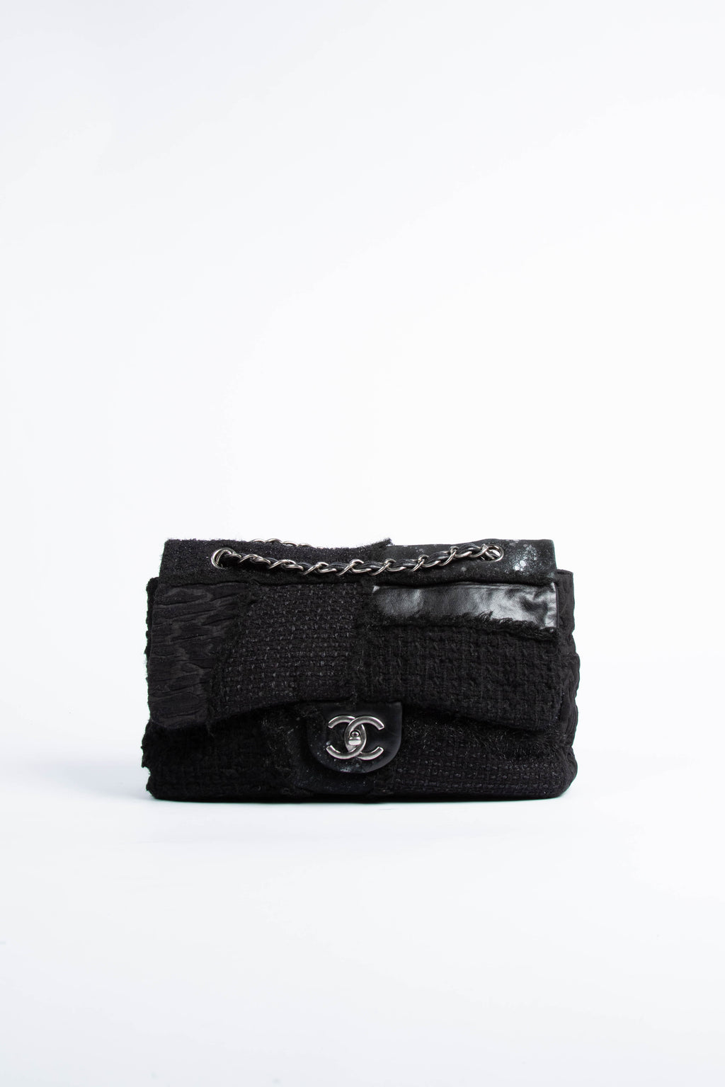 RARE 2010s Chanel Black Patchwork Single Flap Shoulder Bag