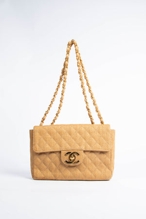 90s Chanel Raffia Leather Maxi with 24k GHW