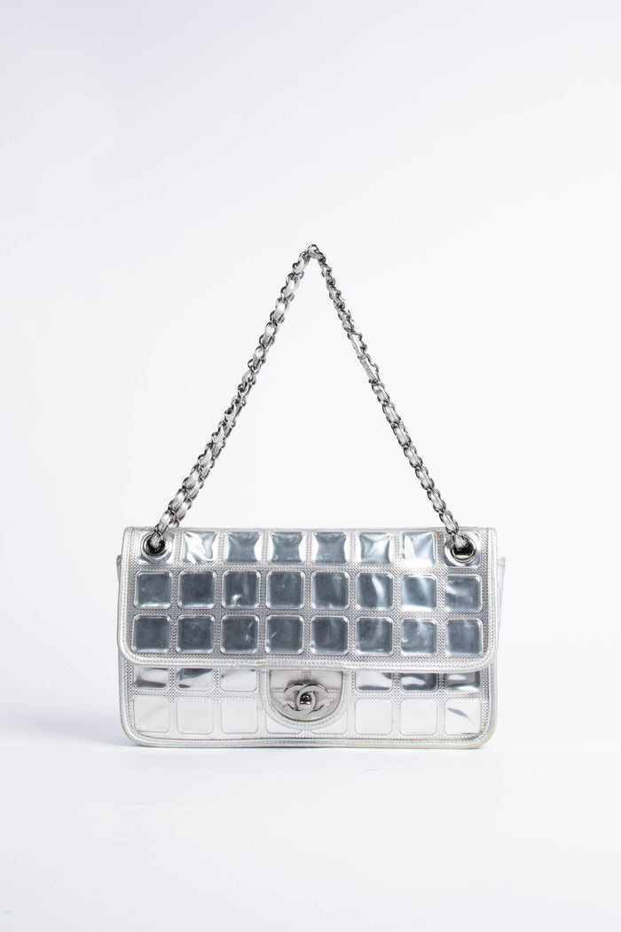 2000s Chanel Silver Ice Cube Single Flap Shoulder Bag