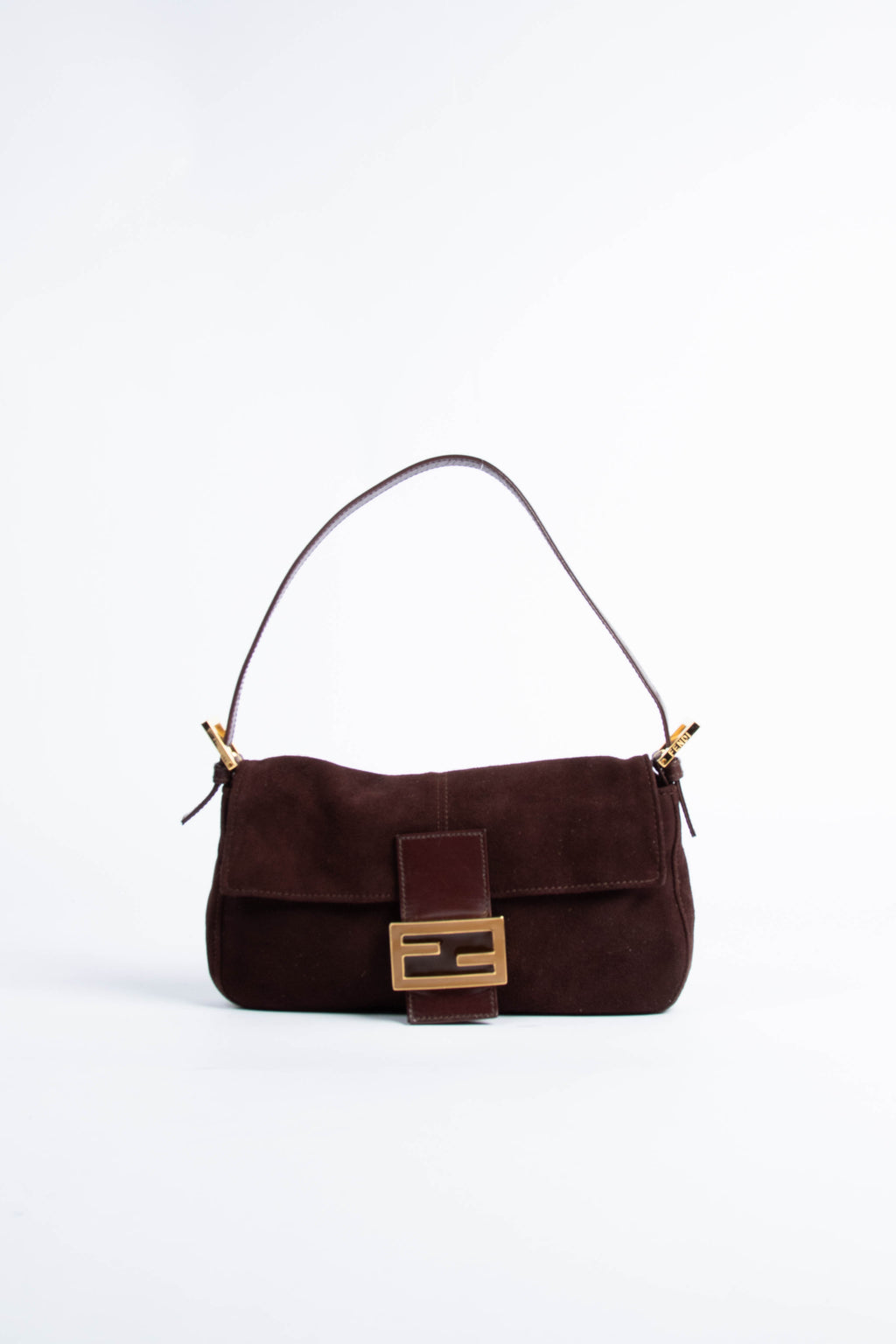 Vintage Fendi Brown Suede Baguette Shoulder Bag