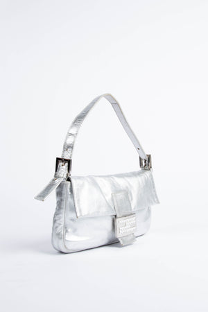 RARE Fendi Silver Crystal Baguette Shoulder Bag