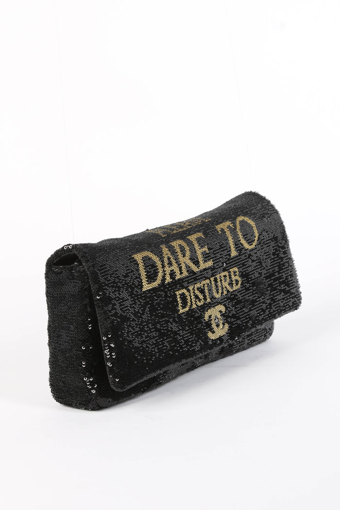 RARE 2017 Chanel Black Paris Cosmopolite 'Dare to Disturb' Flap Bag