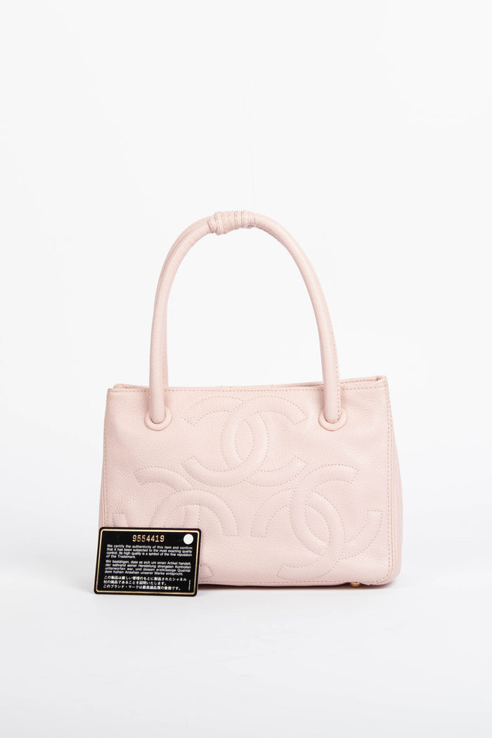2000s Chanel Baby Pink Caviar Leather CC Mini Tote Bag