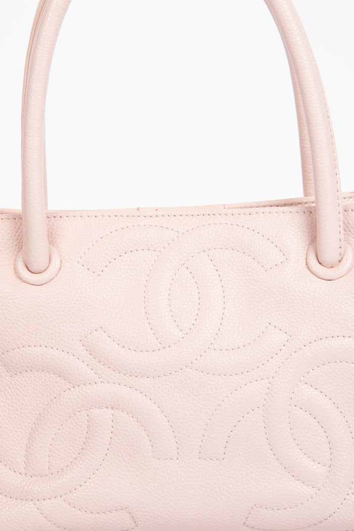 2000s Chanel Baby Pink Caviar Leather CC Mini Tote Bag