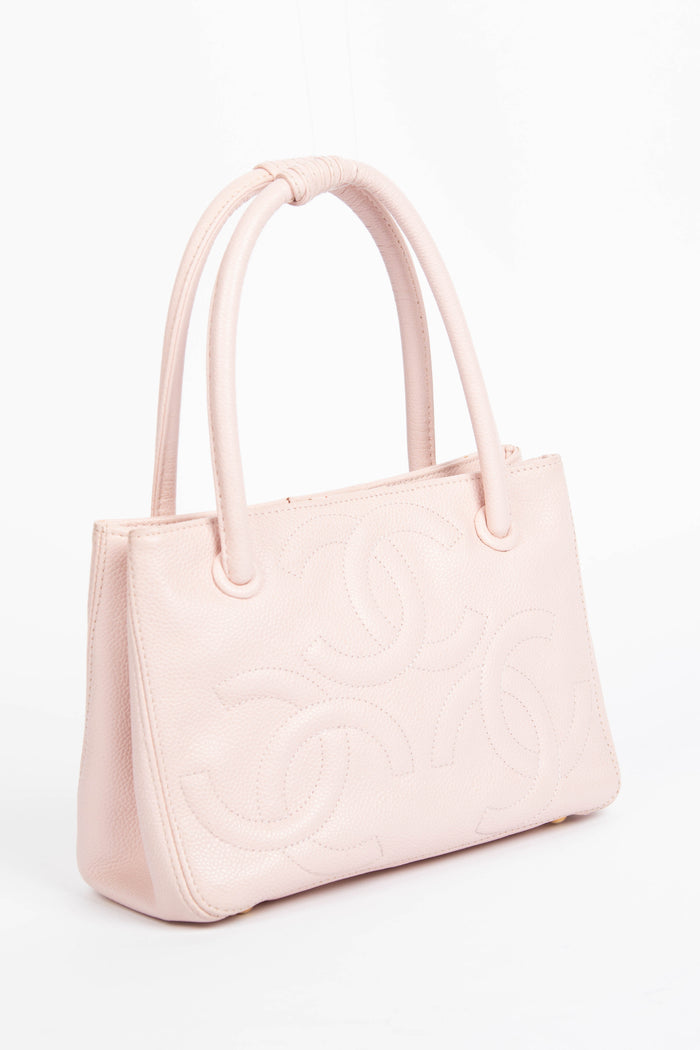 2000s Chanel Baby Pink Caviar Leather CC Mini Tote Bag