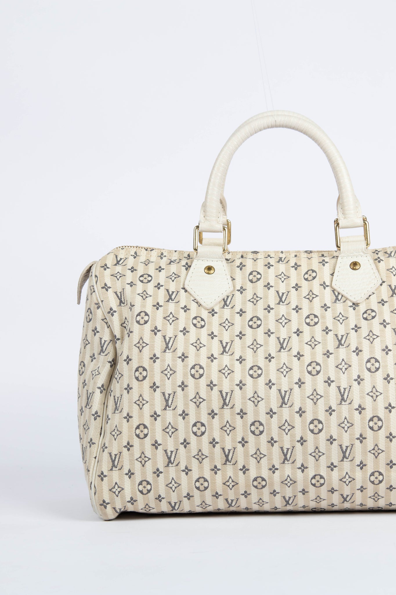 2000s Louis Vuitton Cream Striped Mini Lin Speedy 30cm