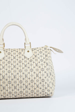 2000s Louis Vuitton Cream Striped Mini Lin Speedy 30cm