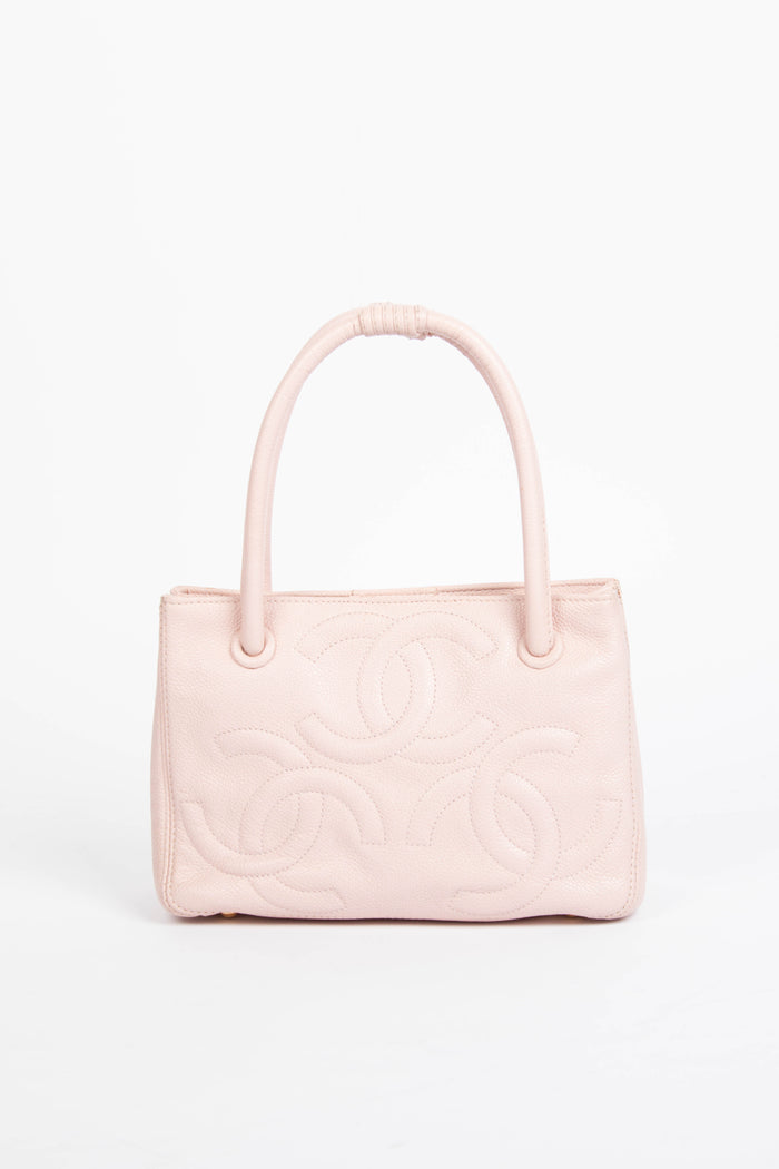 2000s Chanel Baby Pink Caviar Leather CC Mini Tote Bag