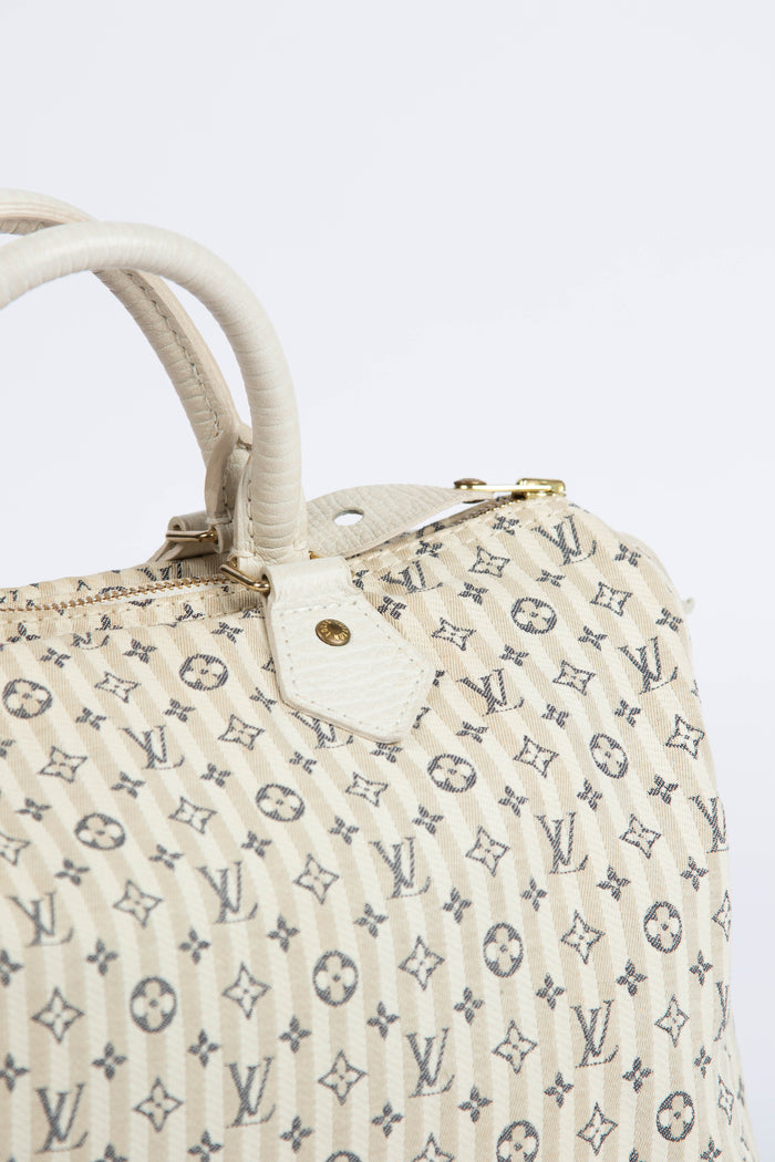 2000s Louis Vuitton Cream Striped Mini Lin Speedy 30cm