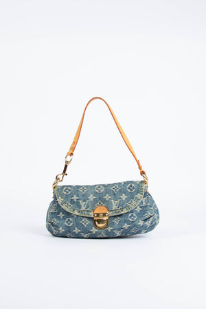 2000s Louis Vuitton Pleaty PM Blue Denim Shoulder Bag