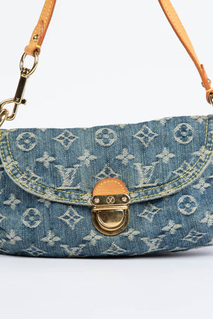 2000s Louis Vuitton Pleaty PM Blue Denim Shoulder Bag