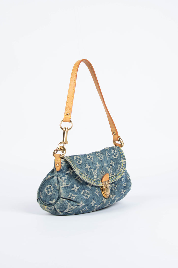 2000s Louis Vuitton Pleaty PM Blue Denim Shoulder Bag