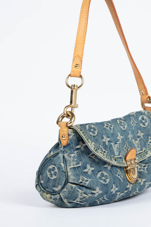 2000s Louis Vuitton Pleaty PM Blue Denim Shoulder Bag