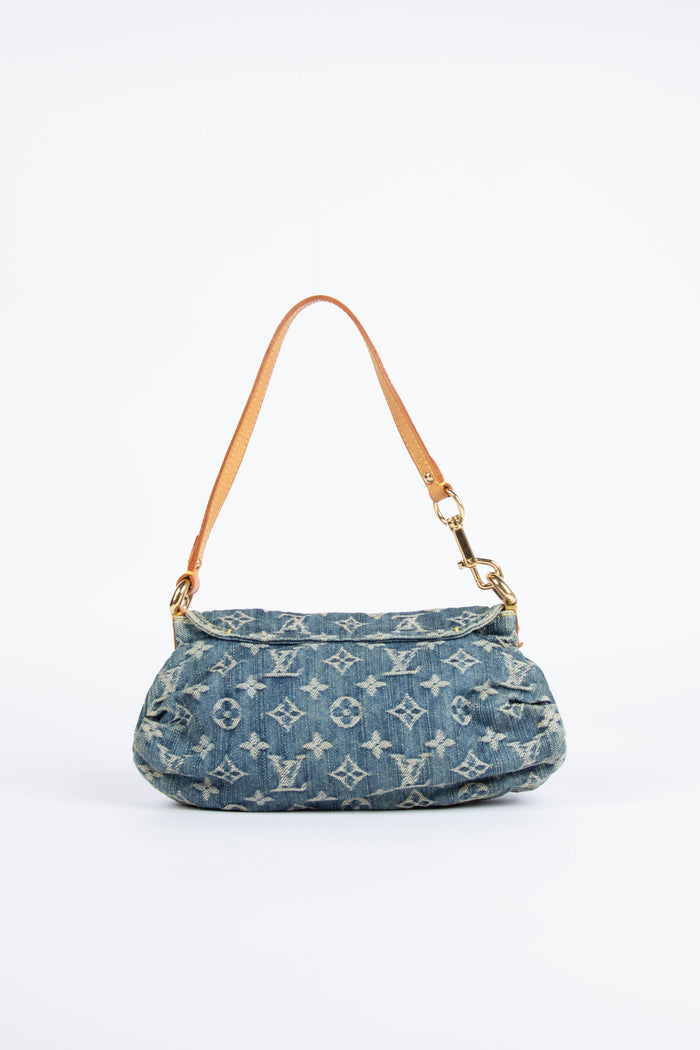 2000s Louis Vuitton Pleaty PM Blue Denim Shoulder Bag