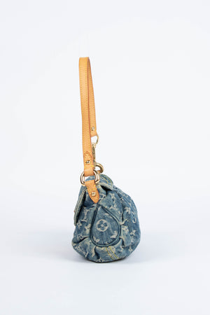 2000s Louis Vuitton Pleaty PM Blue Denim Shoulder Bag