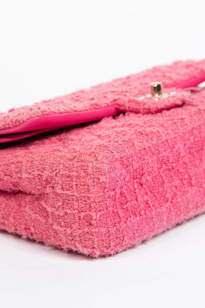 2020s Chanel Pink Tweed Medium Double Flap Shoulder Bag