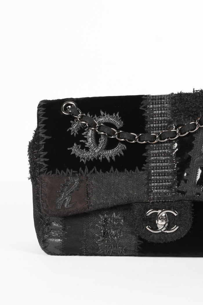 RARE 2010s Chanel Black Patchwork Jumbo Flap Shoulder Bag