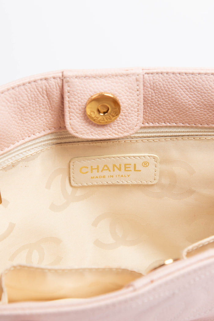 2000s Chanel Baby Pink Caviar Leather CC Mini Tote Bag