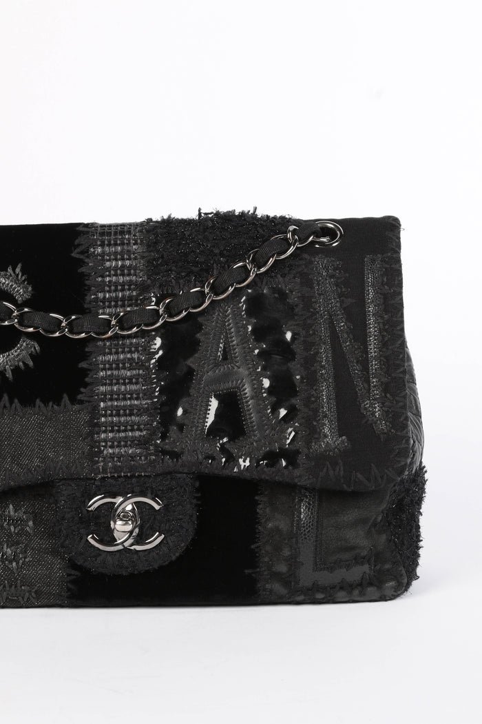 RARE 2010s Chanel Black Patchwork Jumbo Flap Shoulder Bag
