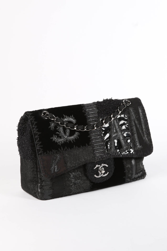 RARE 2010s Chanel Black Patchwork Jumbo Flap Shoulder Bag