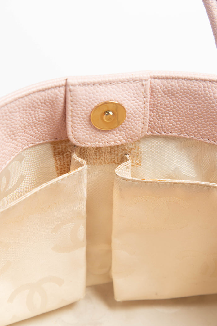 2000s Chanel Baby Pink Caviar Leather CC Mini Tote Bag