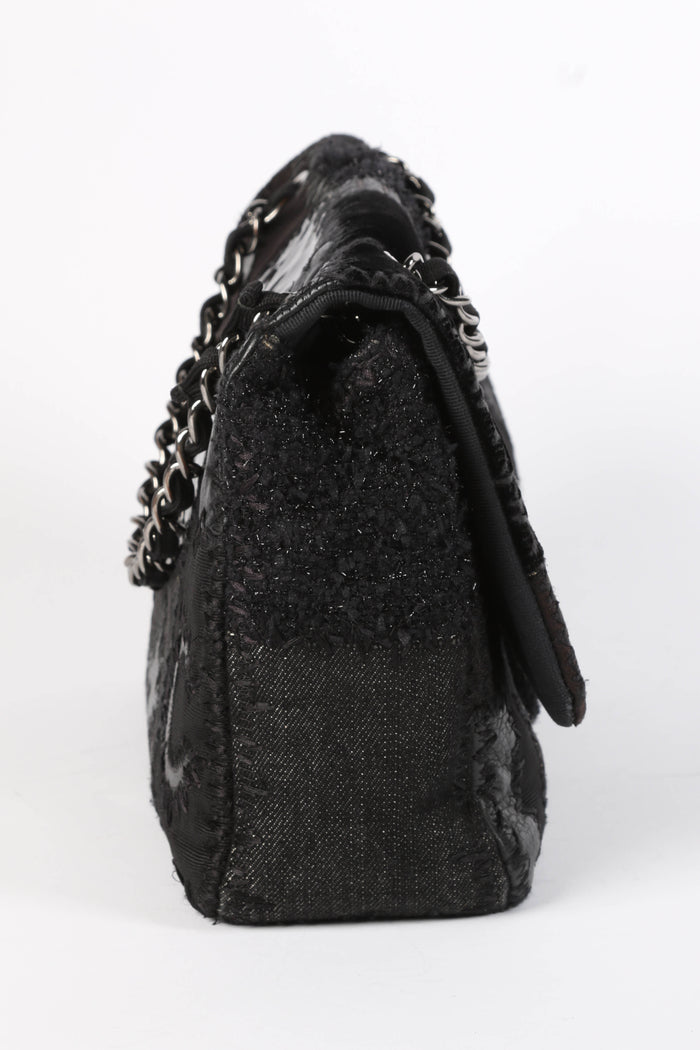 RARE 2010s Chanel Black Patchwork Jumbo Flap Shoulder Bag
