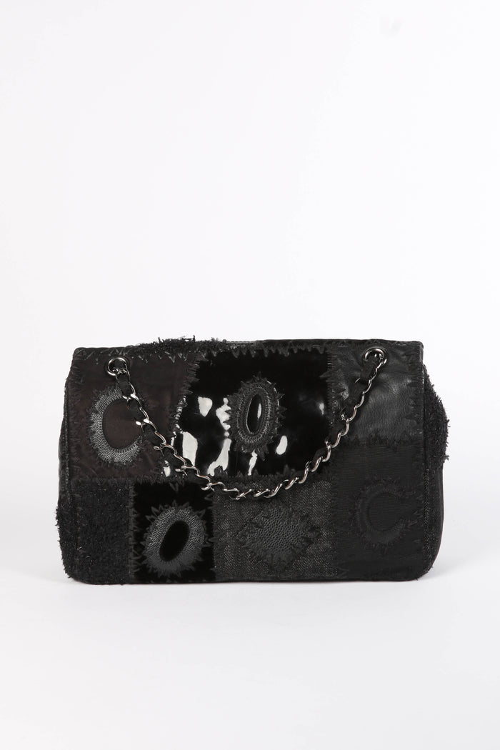 RARE 2010s Chanel Black Patchwork Jumbo Flap Shoulder Bag