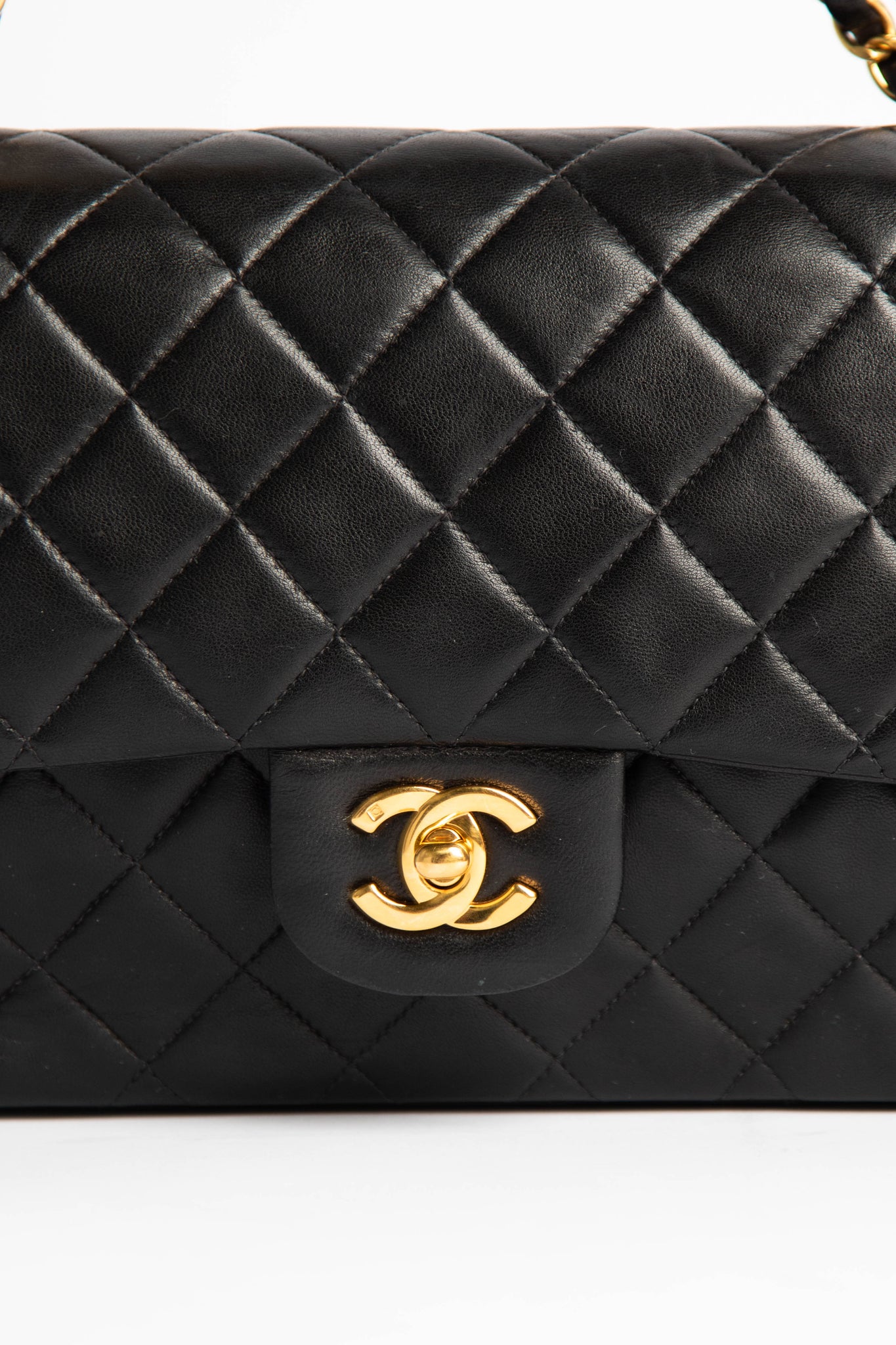 90s Chanel Black Lambskin Medium Classic Double Flap with 24K GHW