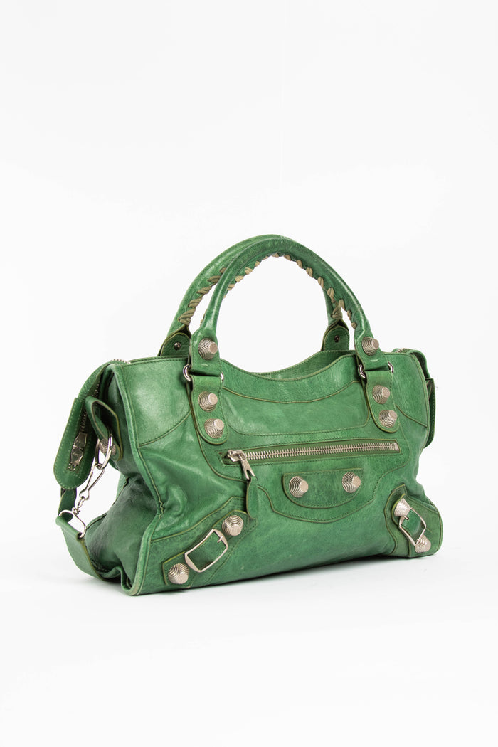 Y2K Balenciaga Green Leather City Bag SHW