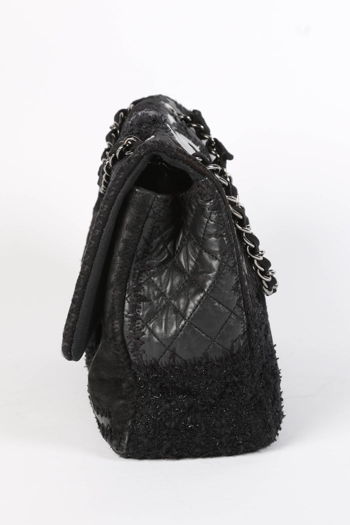 RARE 2010s Chanel Black Patchwork Jumbo Flap Shoulder Bag
