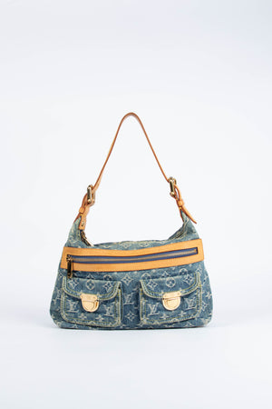 2000s Louis Vuitton Blue Denim Baggy PM Monogram Shoulder Bag