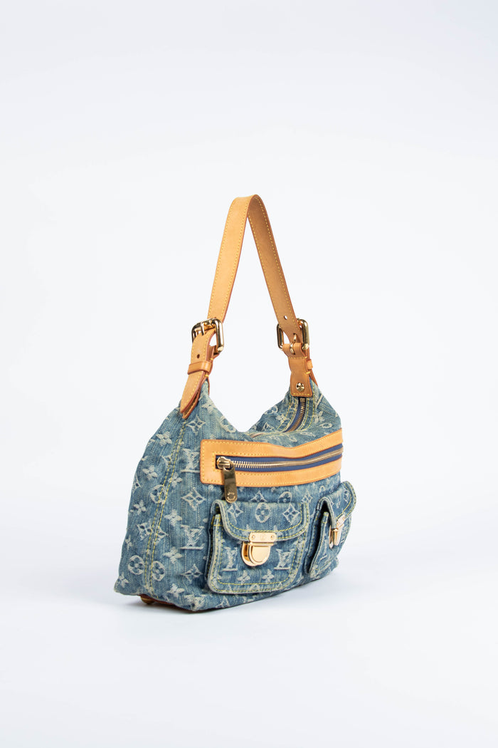 2000s Louis Vuitton Blue Denim Baggy PM Monogram Shoulder Bag