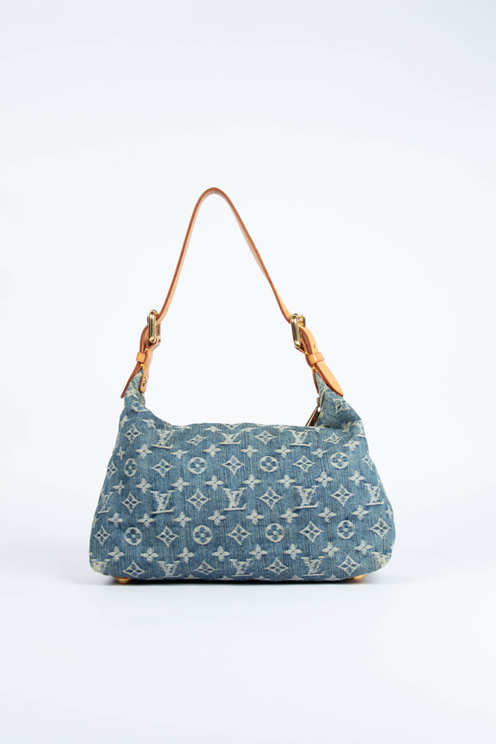 2000s Louis Vuitton Blue Denim Baggy PM Monogram Shoulder Bag