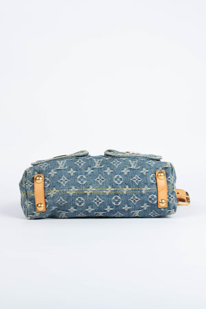 2000s Louis Vuitton Blue Denim Baggy PM Monogram Shoulder Bag