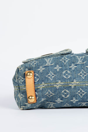 2000s Louis Vuitton Blue Denim Baggy PM Monogram Shoulder Bag