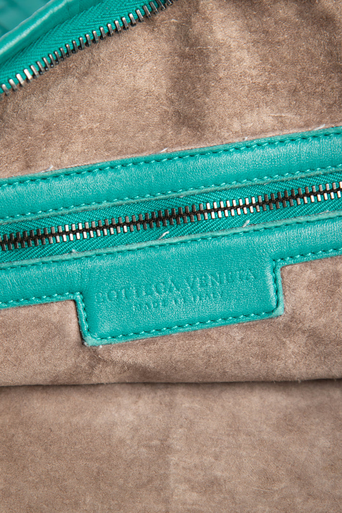 Vintage Bottega Veneta Turquoise Large Intrecciato Shoulder Bag