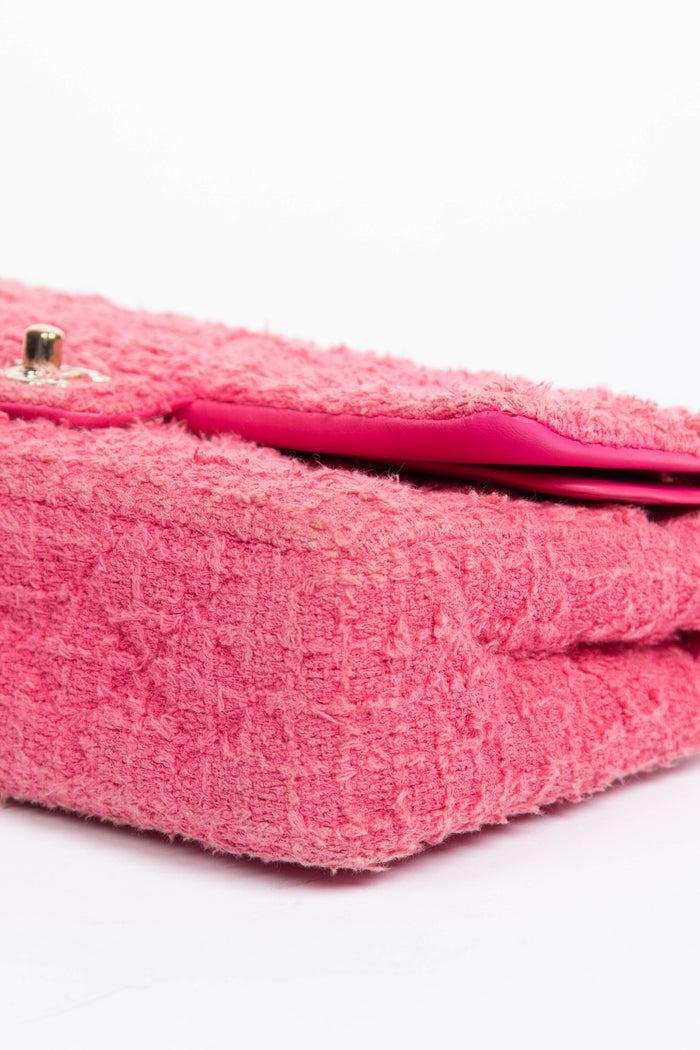 2020s Chanel Pink Tweed Medium Double Flap Shoulder Bag